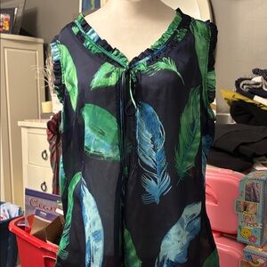 ❤️Women's Sheer Feather Print Top - Blue and Green ❤️